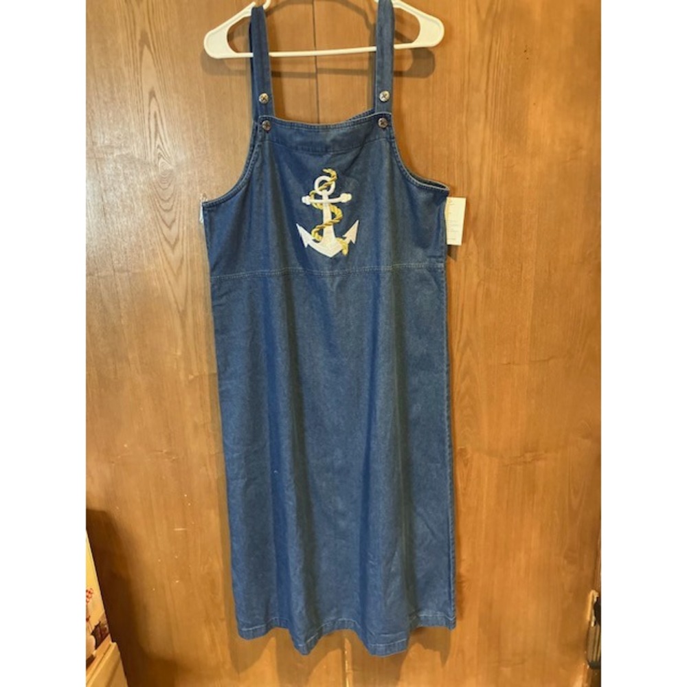 NWT Denim Overall Dress by Bea Classics Nautical Anchor Embroidered Cotton SZ M
